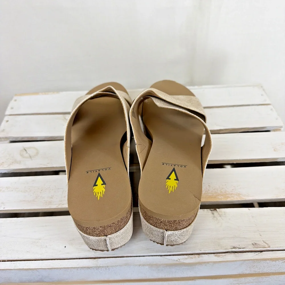 New No Box Volatile Firefly Ivory Metallic Cross Strap Sandals #1070 Womens 10